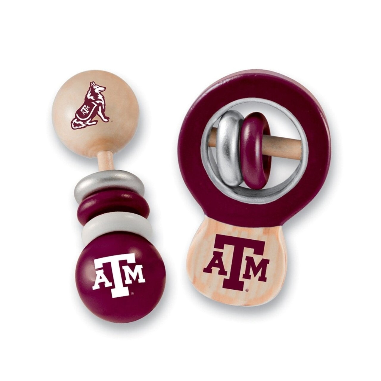 Texas Aandm Aggies Baby Rattles 2-Pack Real Wood Non-Toxic Safety Toys